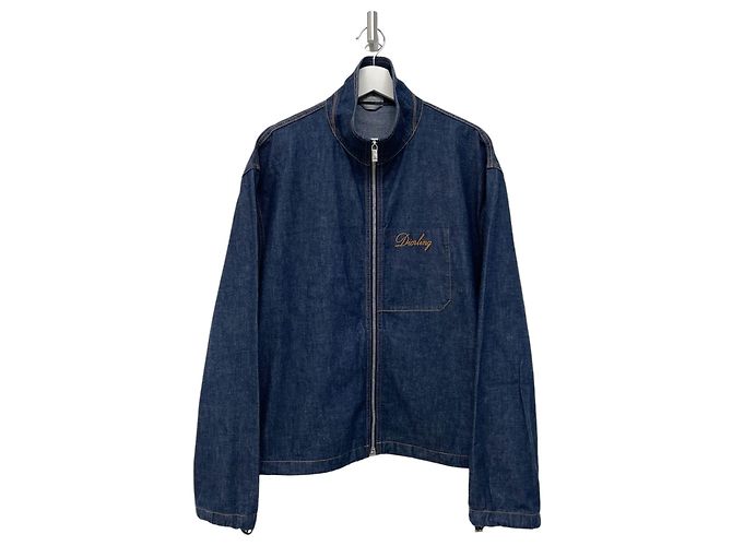 Dior Ring Embroidered Denim Bomber Jacket Blue