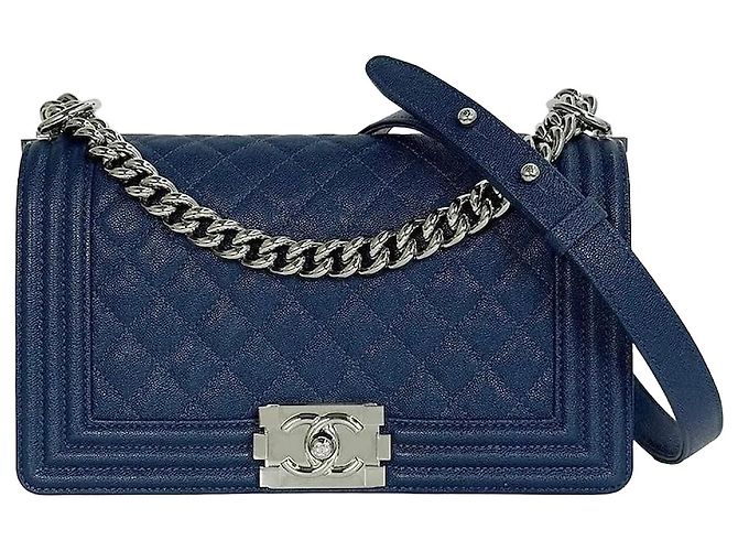 Chanel Borsa a tracolla Caviar Boy Medium Silver Blue Series