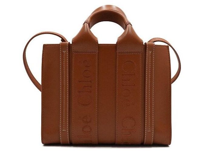Chloé Petit sac cabas Woody en cuir marron