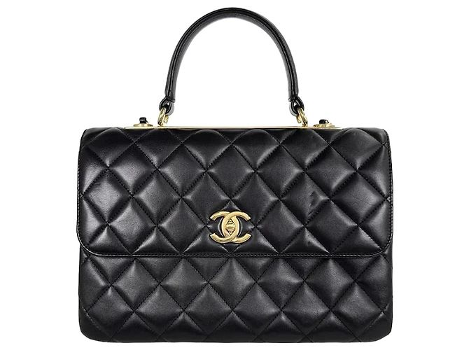Chanel Bolsa de aba Trendy CC com alça de mão Medium Black Series em lambskin Preto