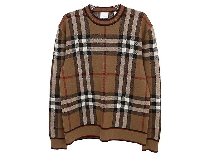 Burberry Jacquard-Wollpullover kariert braun