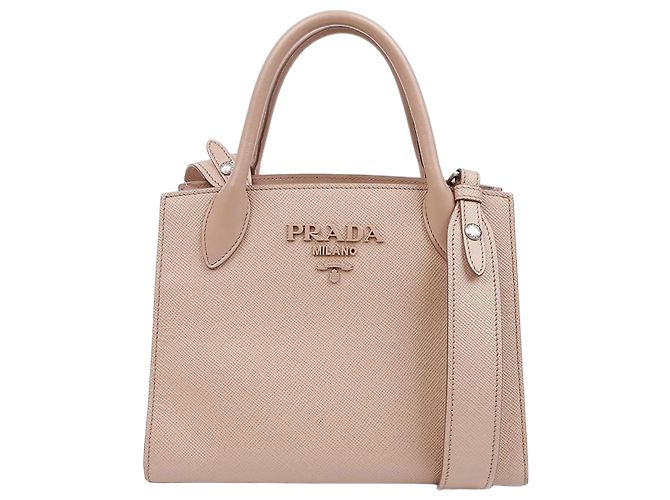 Prada Mala Tote Monochrome Pequena em Pele Saffiano Rosa