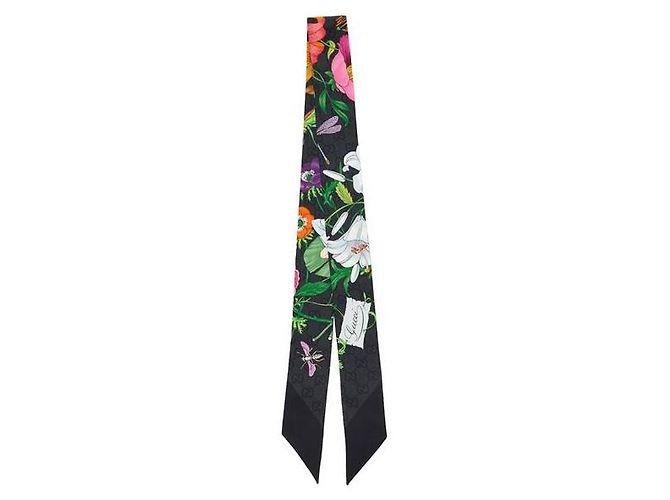 Gucci Lenço de seda com estampa floral Preto