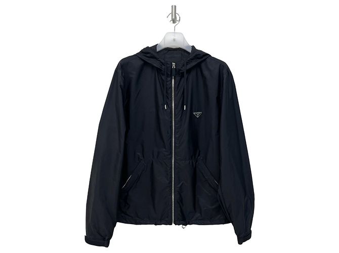Prada Re-Nylon Triangle Logo Windbreaker Jacket Black