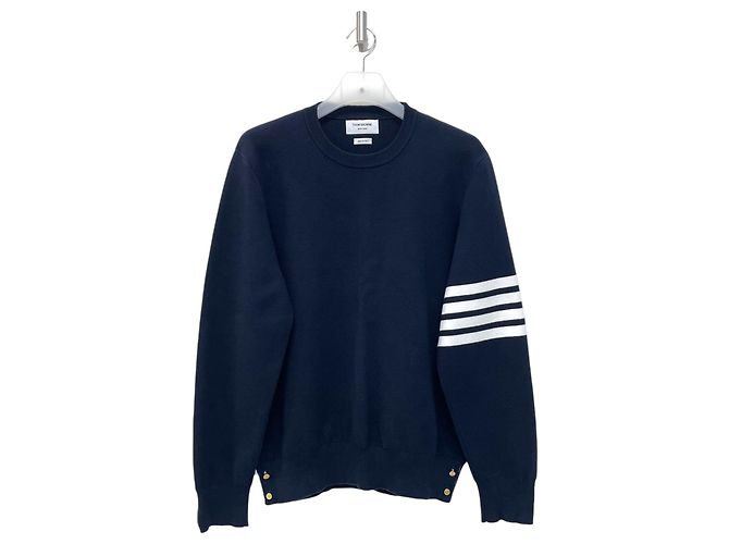 Thom Browne Navy Milano Stitch Strick mit diagonalen Bündchen Blau
