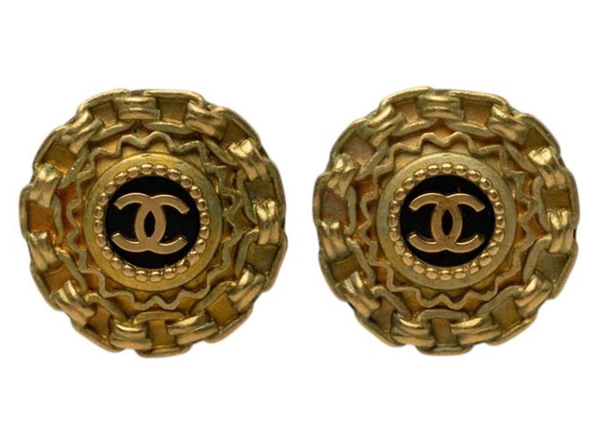 Chanel Vintage Coco Mark Clip-Ohrringe Schwarz Golden