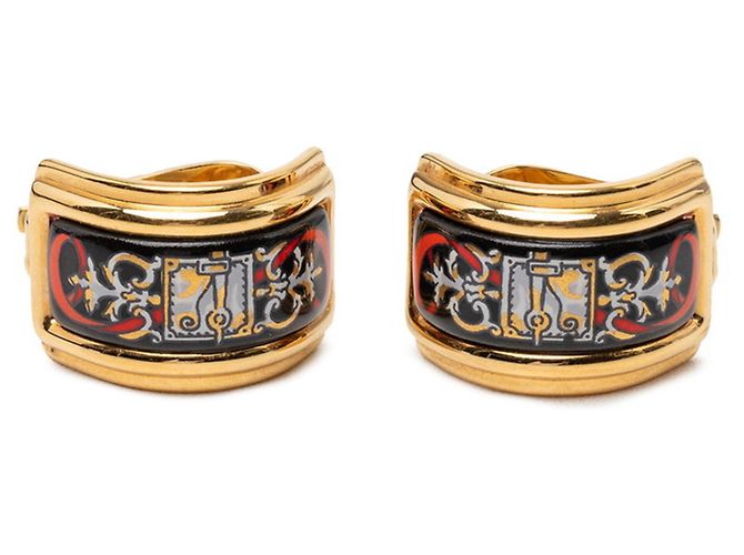 Hermès Brincos de clip Hermes Enamel Cloisonné Preto Dourado