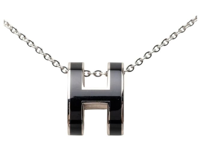 Hermès Collier Hermes Pop H Noir Argenté