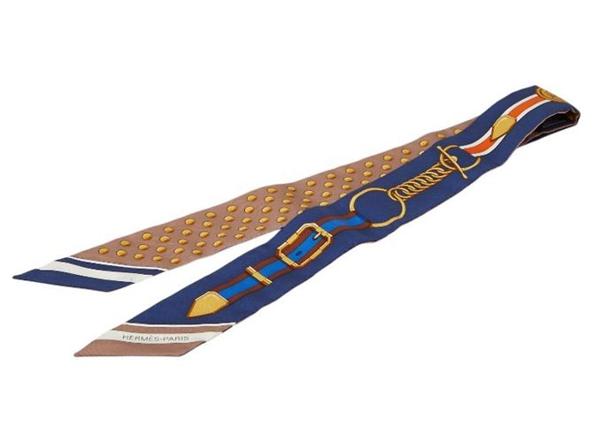 Hermès Hermes Twilly Grand Tralala Schal Beige Marineblau