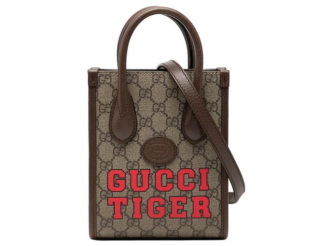 Borsa Gucci Tiger GG Supreme Interlocking G Marrone Beige