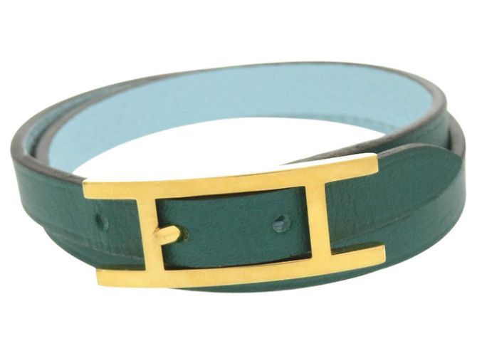 Hermès Pulseira Behapi de Volta Dupla Hermes Verde Azul claro