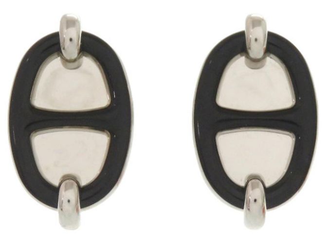 Hermès Pendientes de botón Hermes Mini Maillon Negro Plata