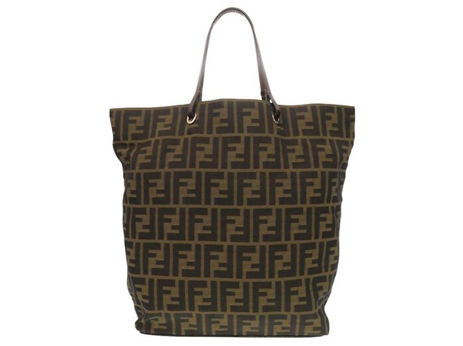 Fendi Zucca Pattern Canvas and Leather Tote Bag Brown