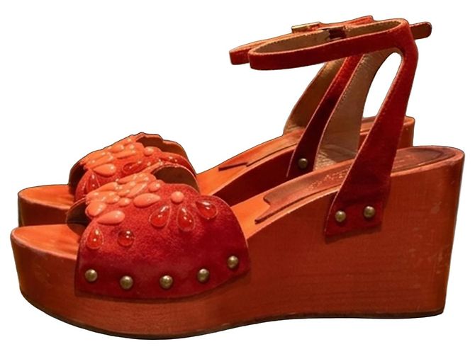 Autre Marque Sandali con zeppa rossi in camoscio Rosso