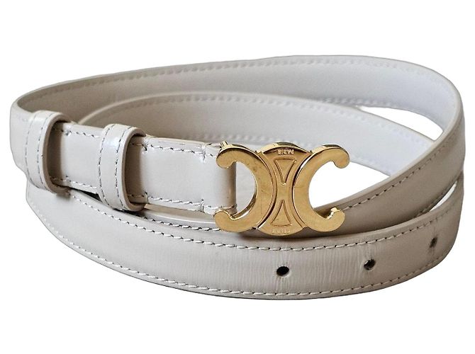 Céline Ceinture fine en cuir beige avec boucle Triomphe
