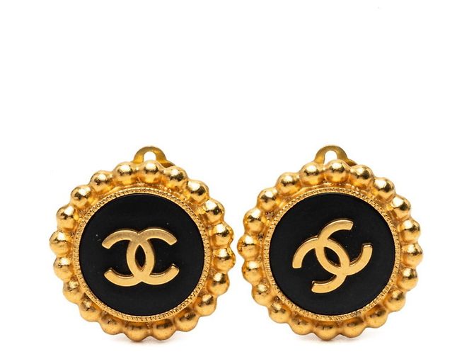 Orecchini vintage Chanel Coco Mark Nero D'oro 