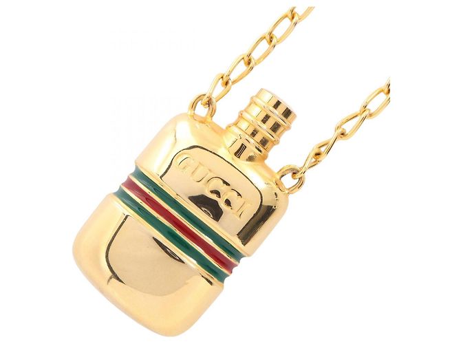 Collana lunga Gucci con flacone di profumo Rosso D'oro Verde