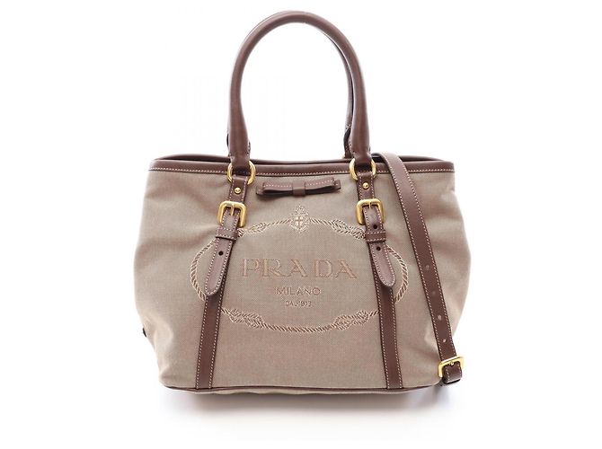 Prada Logo Jacquard 2-Way Tote Bag Braun Beige