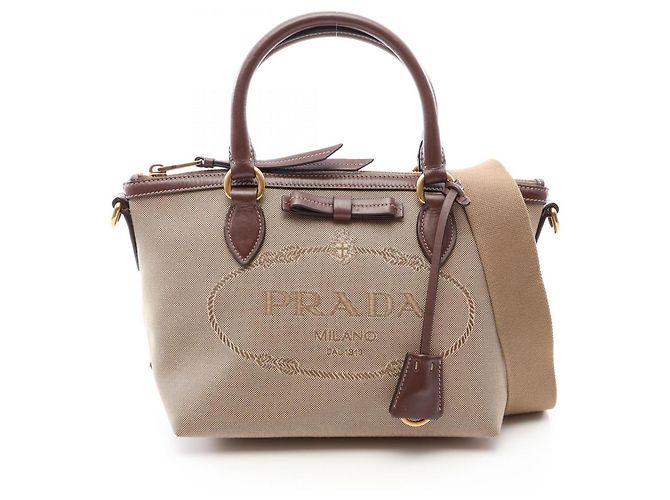 Borsa a mano 2-Way Prada LOGO JACQUARD Marrone Beige