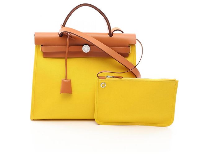 Hermès Hermes Herbag Zip PM Bolsa de mão 2-Way Marrom Amarelo