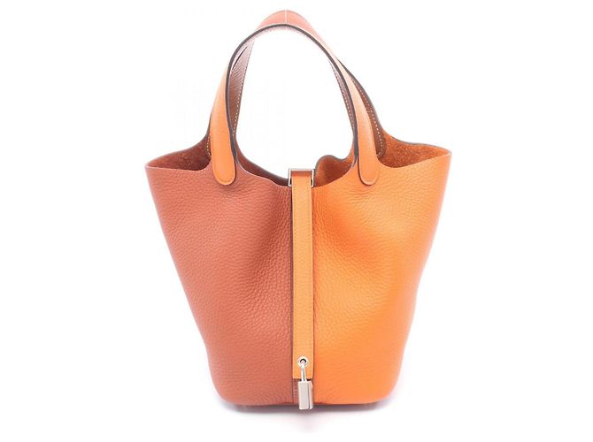 Hermès Borsa Hermes Picotin Lock PM Casaque Marrone Arancione Bordò