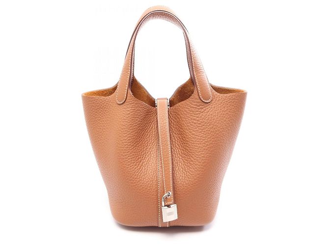 Hermès Bolso Hermes Picotin Lock PM Gold Castaño