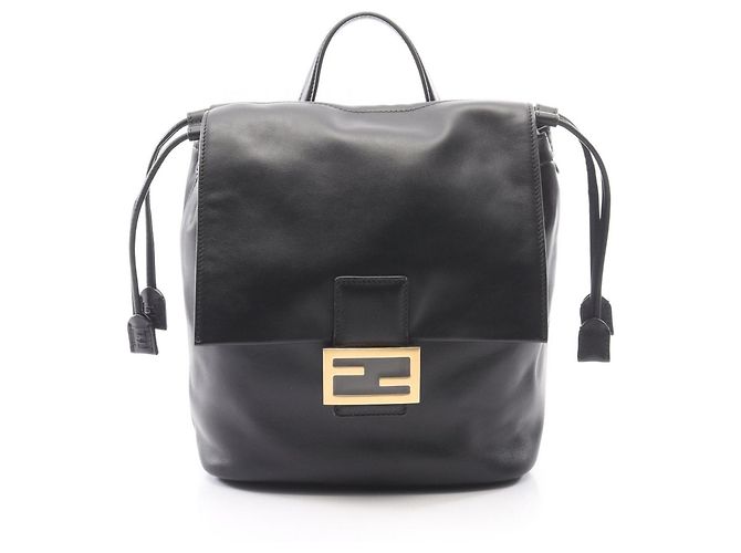 Fendi FF Logo Black Leather Backpack