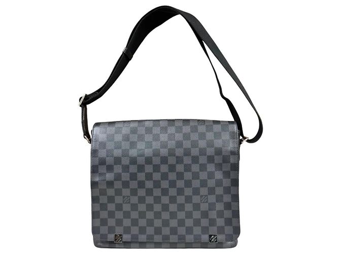 Borsa a tracolla Louis Vuitton District MM NM Damier Graphite Marrone Nero