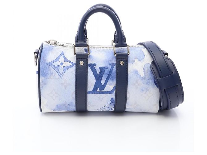 Bolso de mano Louis Vuitton Keepall XS Monogram Watercolor Blanco Multicolor Azul marino