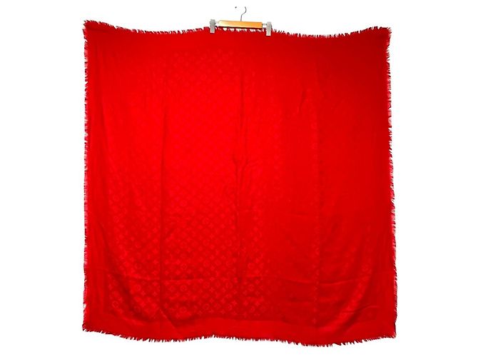 Louis Vuitton Schal aus Seiden-Woll-Monogramm-Jacquard Rot