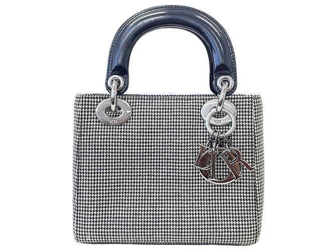 Borsa a tracolla Lady Mini Houndstooth Christian Dior Marrone Nero