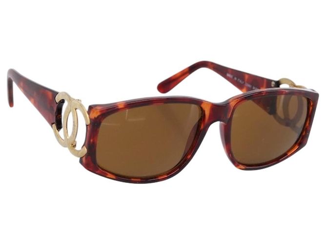 Gafas de sol CHANEL Plástico Marrón Tono Dorado CC Auth bs36532 Castaño