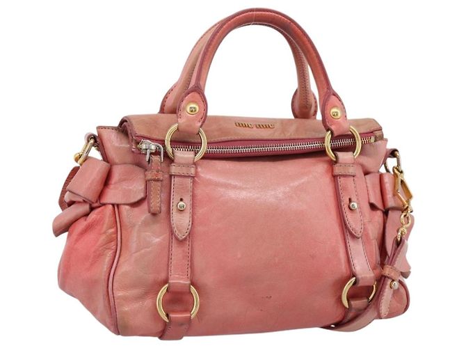 Bolsa Miu Miu em couro 2way Rosa Ouro Auth 196837V Dourado