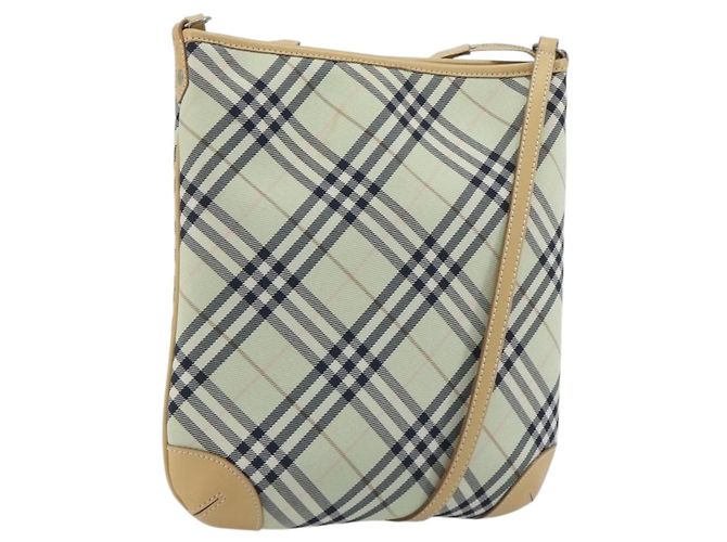 Borsa a tracolla BURBERRY Nova Check Blue Label Nylon Verde Argento Auth 195078A