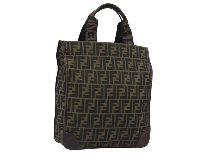 Borsa a mano FENDI Zucca Canvas Marrone Nero Auth 194401