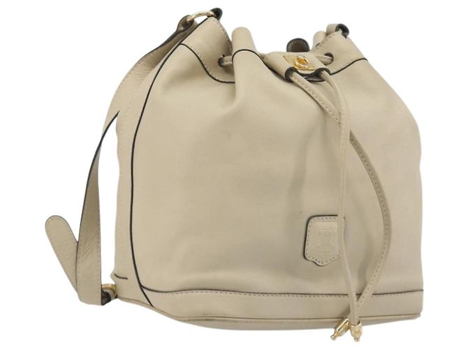 16 Céline Bolsa de Ombro CELINE em Couro Bege e Dourado Auth 194372