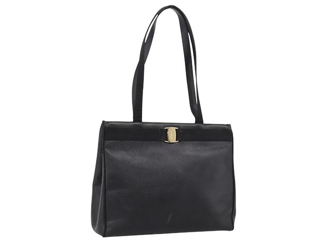 Borsa Tote Salvatore Ferragamo Vala in pelle nera e oro Auth 196268 Nero D'oro