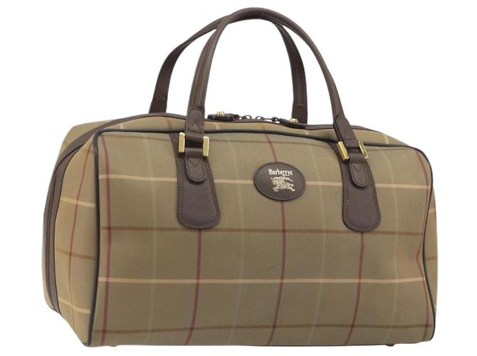 Bolsa Boston Burberrys Nova Check Canvas Bege Tom Dourado Auth 192716