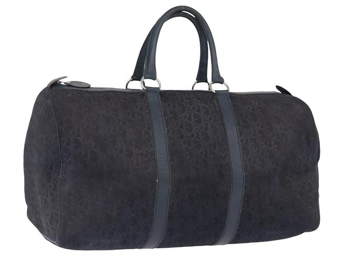 Borsa Boston Christian Dior Trotter Canvas Pelle Navy Silver Auth 192274 Argento Blu navy