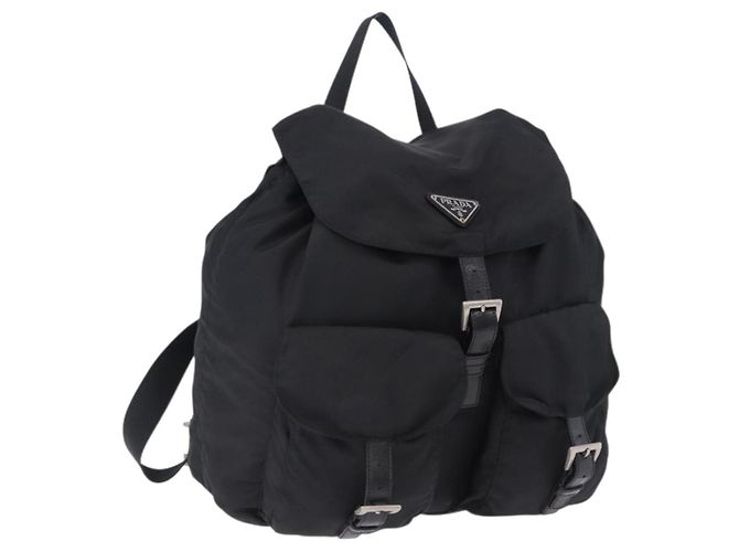PRADA Rucksack Nylon Black Silver Auth 194403 Schwarz Silber