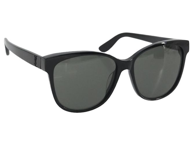 SAINT LAURENT Sunglasses Plastic Black Silver Auth 196140A Silvery