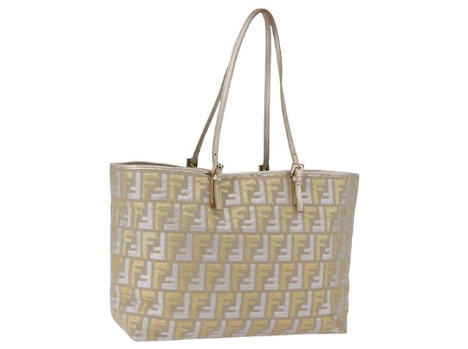 Saco Tote FENDI Zucca Canvas Gold Auth 196293A Dourado