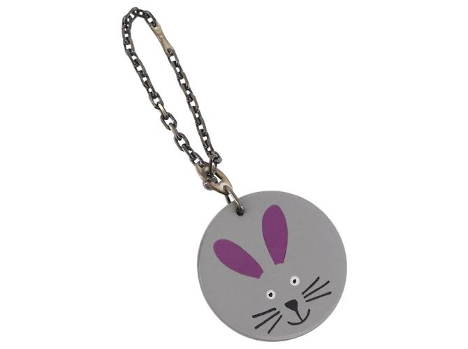 Hermès HERMES Rabbit Key Holder Leather Gray Purple Auth 196488 Brown