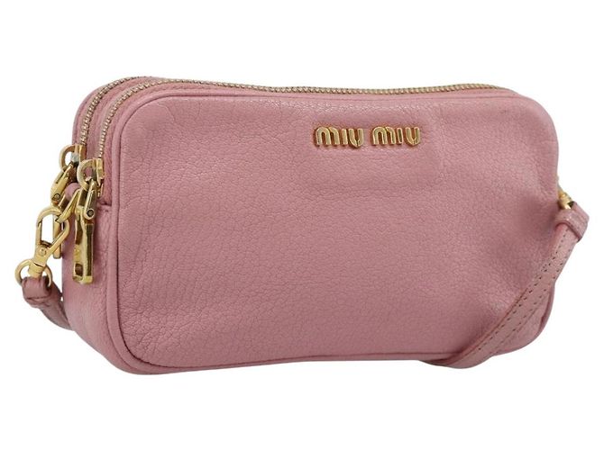 Bolsa de Ombro Miu Miu em Couro Rosa Tom Dourado Auth 196211