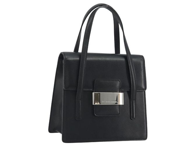 Borsa a Mano BURBERRY Pelle Nero Argento Auth 196118