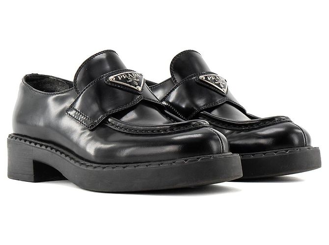 PRADA - Mocassins Chocolate Prada en cuir brossé noir (T35,5)