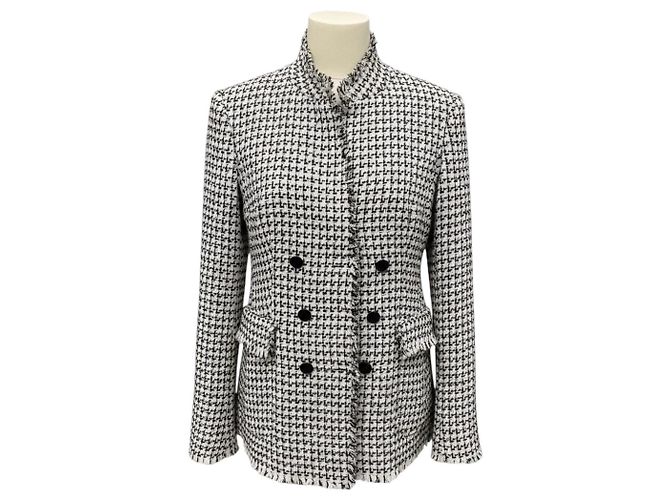Chaqueta de tweed con flecos Akris Punto White / Black Multicolor