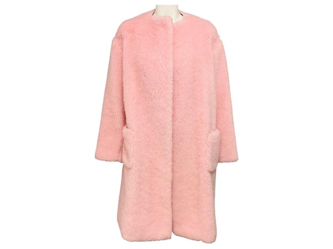 Rochas Pink Collarless Sherpa Coat