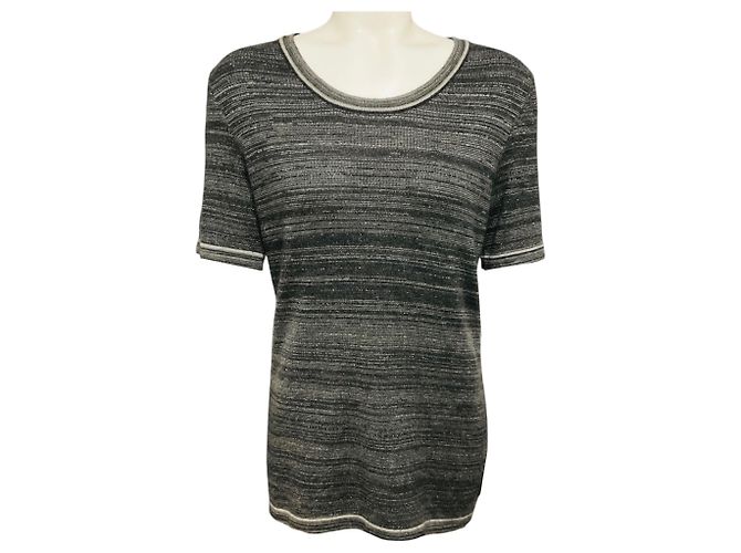 Chanel Grau Kurzärmliger Kaschmir-Strickpullover 
