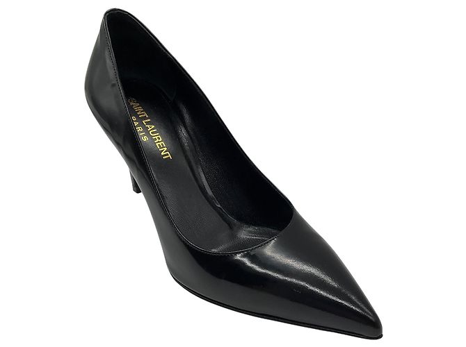 Saint Laurent Black Classic Pointed Toe Leather Pumps